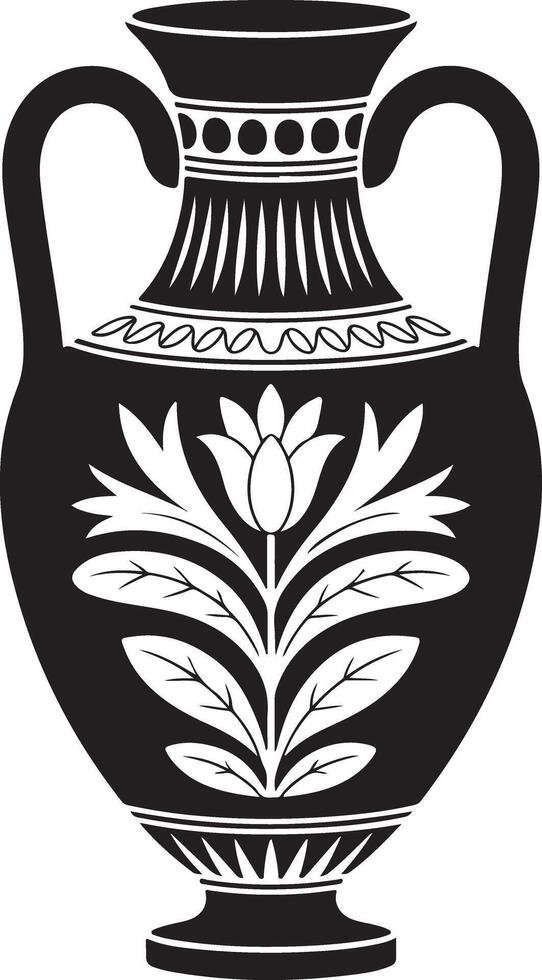Elegant Black and White Greek Amphora with Floral Design A Classic Decorative Art Image - Professional digital artwork with vibrant colors and detailed composition vector