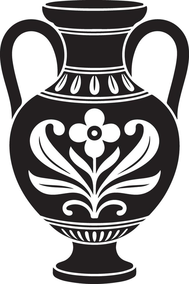Elegant Black and White Grecian Amphoras with Floral Design, Ancient Greek Style Pottery, Decorative Vase Illustration vector