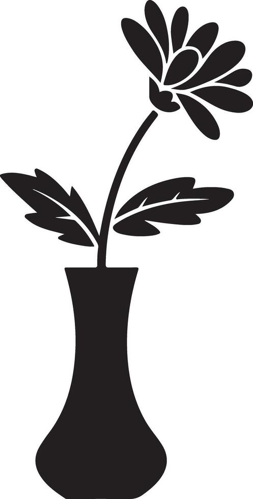 Elegant Black and White Silhouette of a Single Flower in a Vase, Simple Minimalist Home Decor Image vector