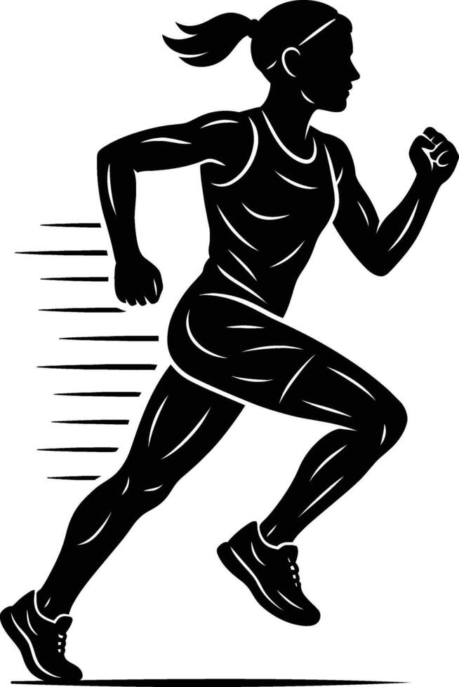 Powerful Female Runner Silhouette with Detailed Musculature and Speed Trails - Athletic Performance Illustration vector