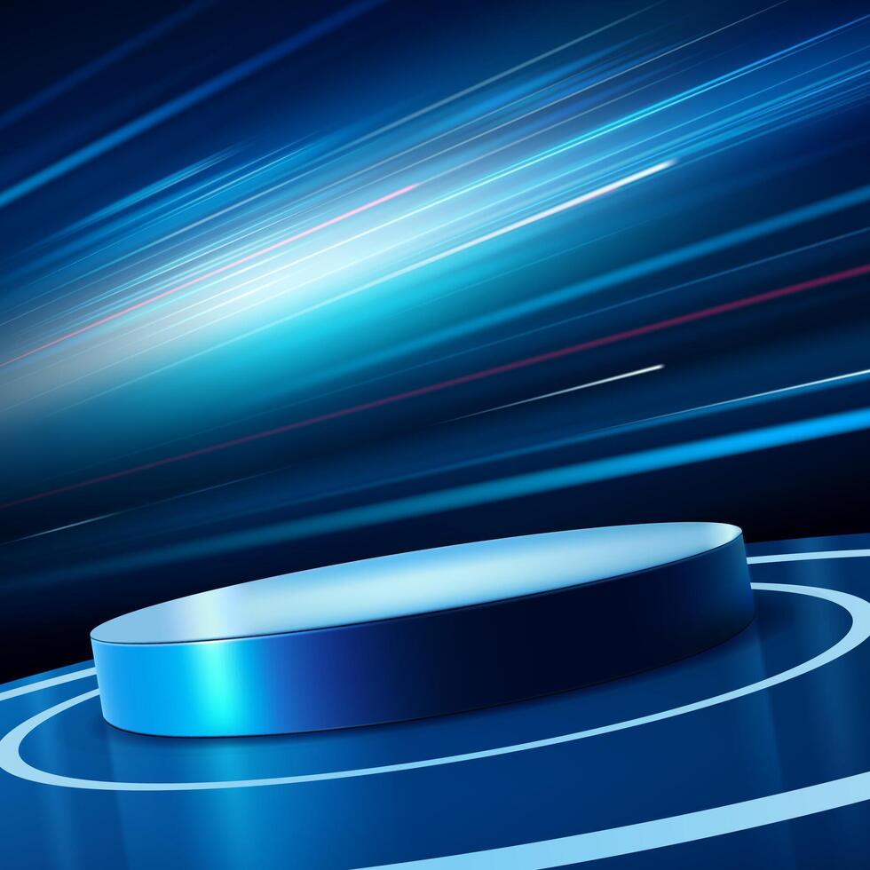 Blue circular pedestal with motion background vector