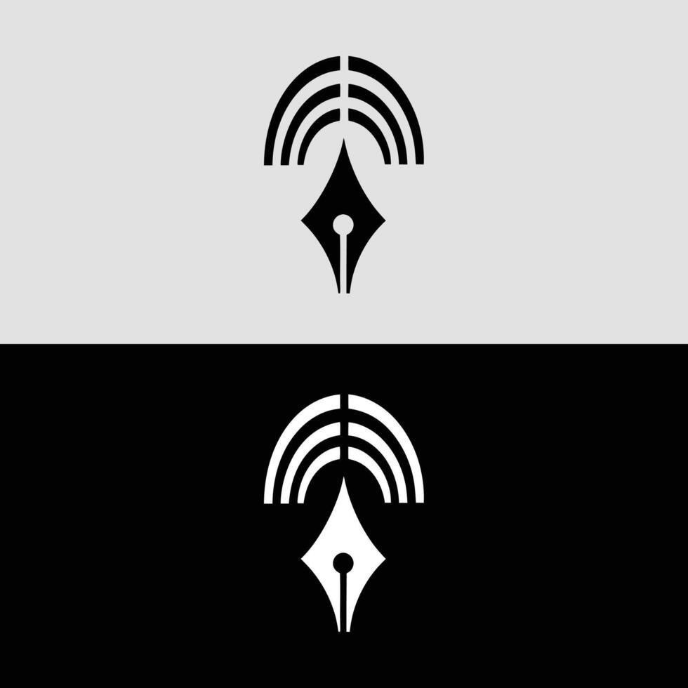 Pen nib logo design with signal waves for writing blogging and creative content brand identity concept vector