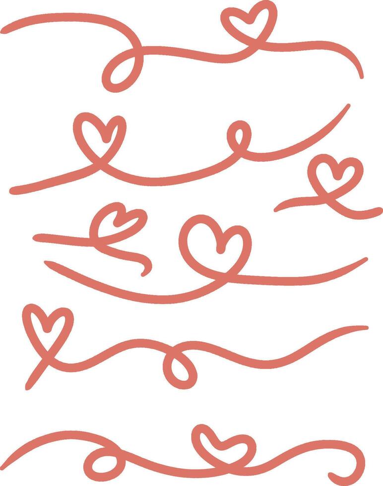 Hand-drawn heart lines in a red color on white background vector