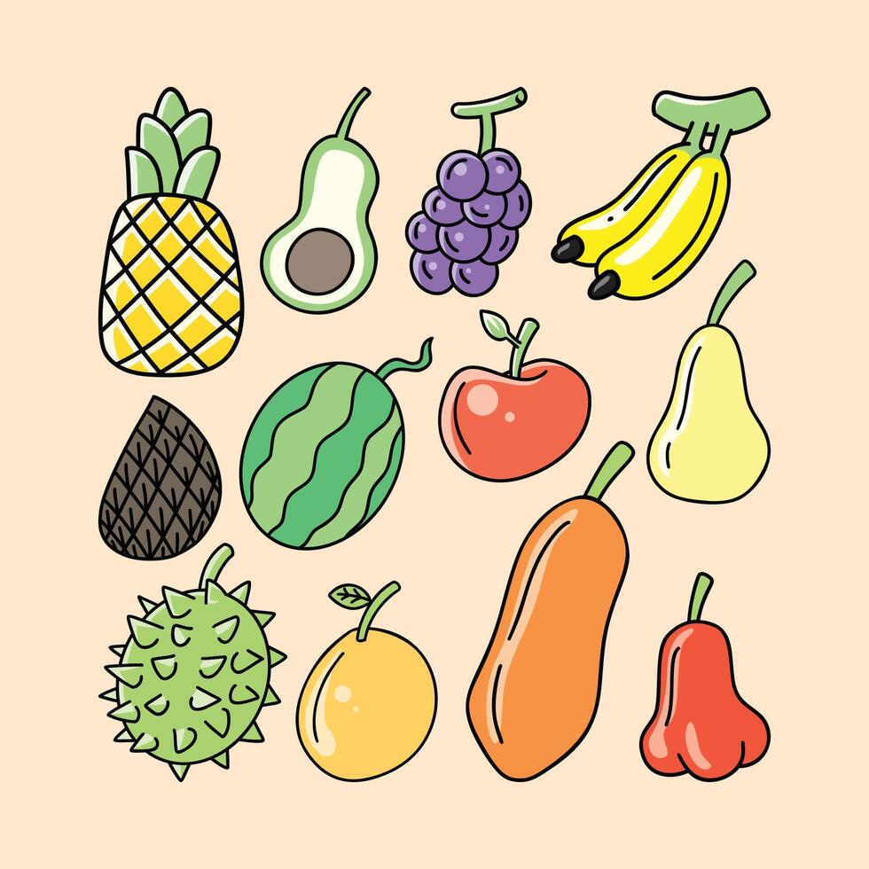 Collection of colorful fruits and vegetables vector