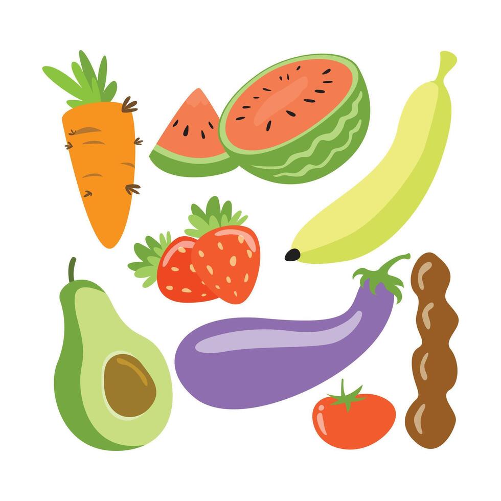 Colorful fruits and vegetables illustration vector