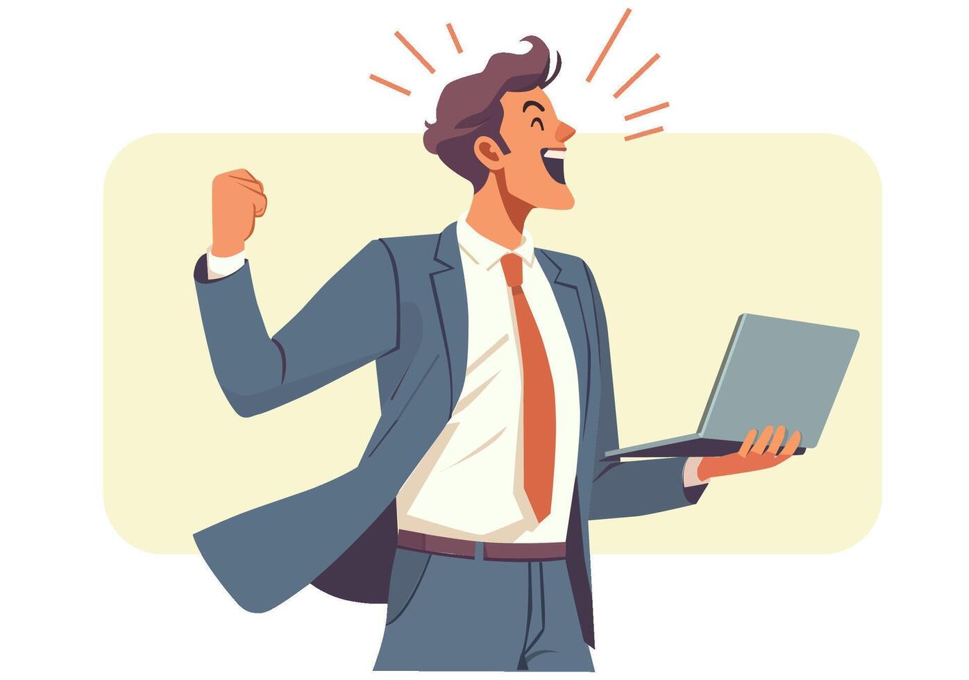 Excited businessman with laptop vector