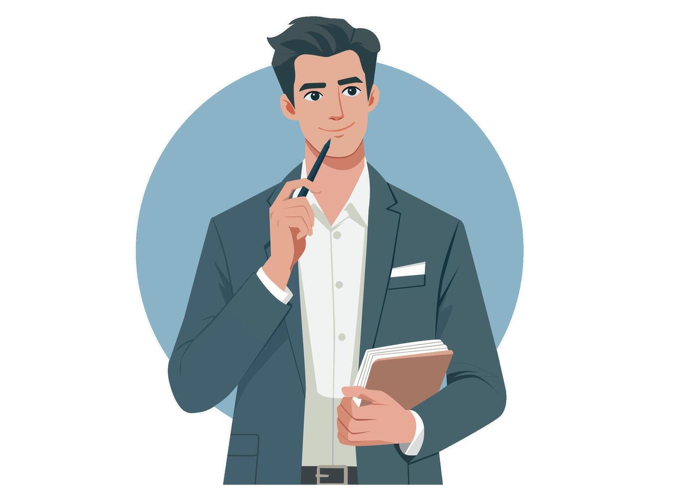 Businessman thinking with notebook vector