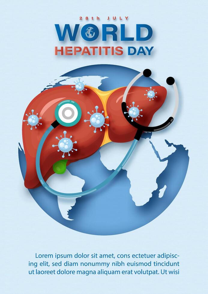 Illustration of liver with virus and stethoscope vector