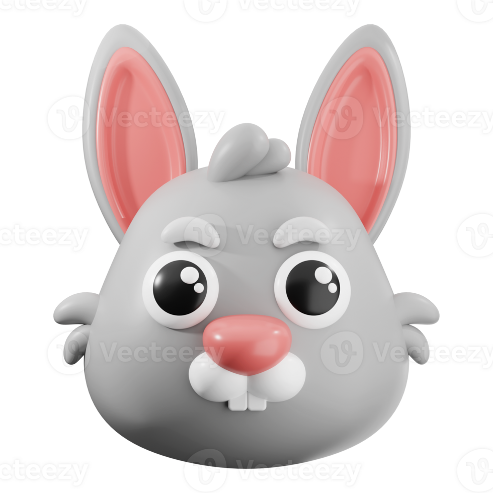 cute gray 3d bunny face, adorable and charming digital art. Perfect for children's books, Easter designs, and greeting cards png