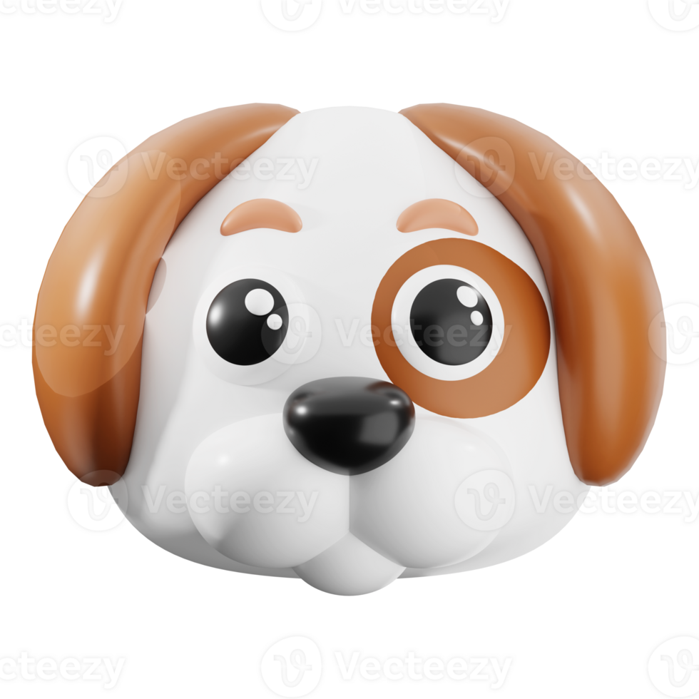 Dogs adorable 3D cartoon face is perfect for children's books, pet related designs, animations, and social media posts. Suitable for various projects png