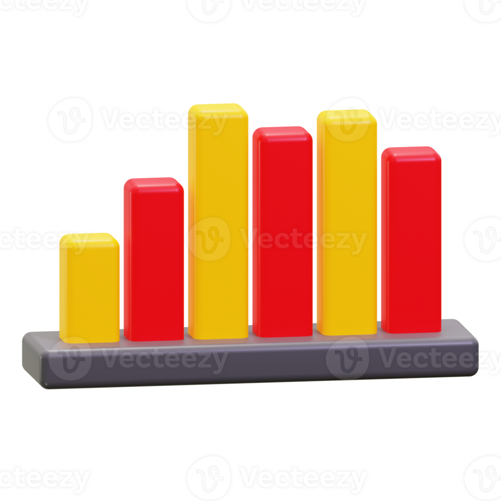 3D bar chart featuring red and yellow bars, ideal for data analysis, financial reports, business presentations, and visualizing statistics png