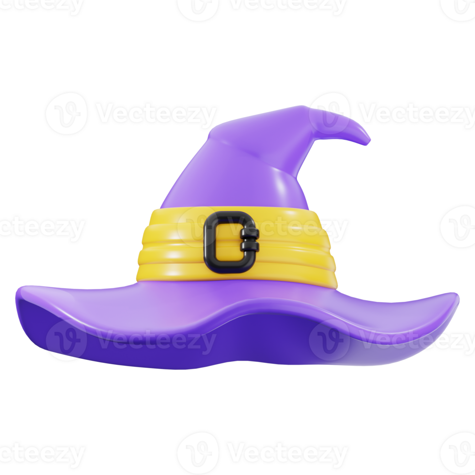 Magical purple and yellow hat for witchy vibes, suitable for Halloween designs, fantasy themed projects, mystical concepts, and whimsical aesthetics png