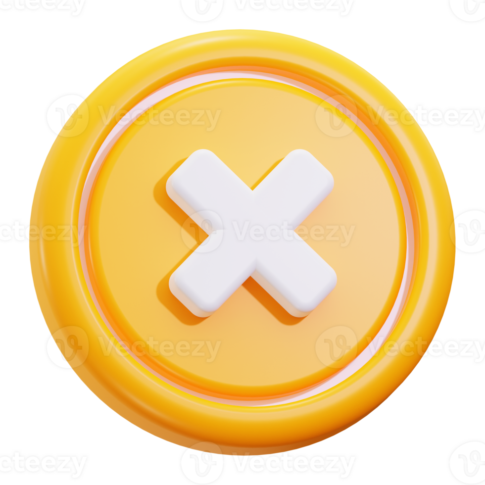 Caution sign 3D rendered yellow button displays a white x signifying danger. Suitable for warning, alert, hazard concepts in designs png