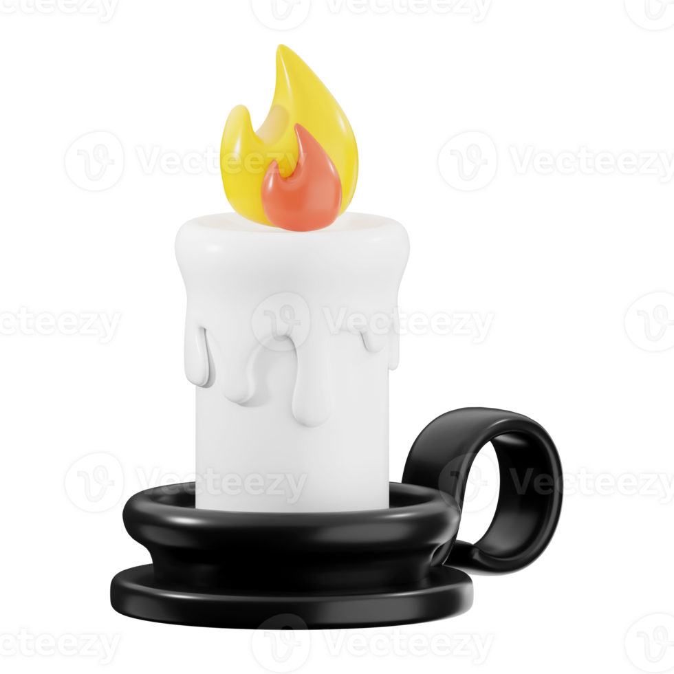 Candle for Halloween, a 3D rendering of a white candle with a yellow and red flame, perfect for spooky holiday designs png