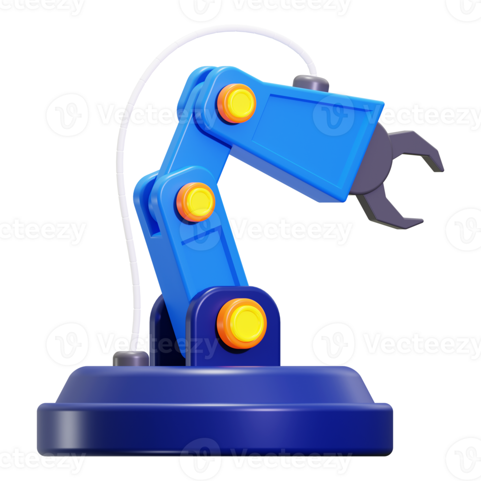 Robotic arm with blue claw ideal for tech concepts, automation, robotics projects, manufacturing industry designs, and futuristic themes png