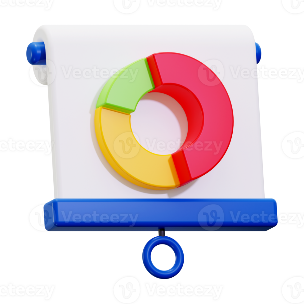 3D rendered presentation board with pie chart suitable for business reports, data analysis, financial presentations, infographics, and marketing materials png