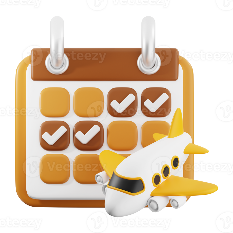 Travel schedule 3d rendered calendar and airplane ideal for showcasing travel plans in presentations, websites, social media posts. Perfect for travel agencies and bloggers png
