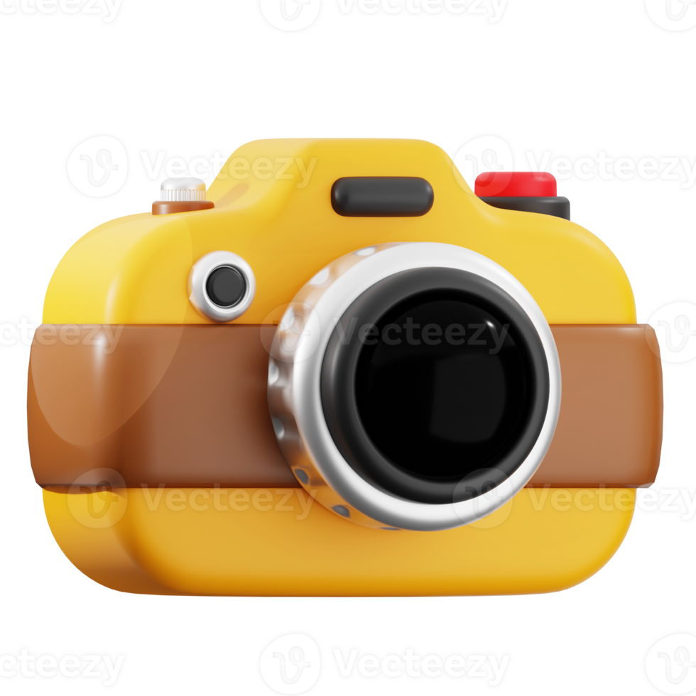 Pocket camera in vibrant yellow, 3D rendered for projects. Creative concept for photography, technology, and design visuals. Perfect for ads png