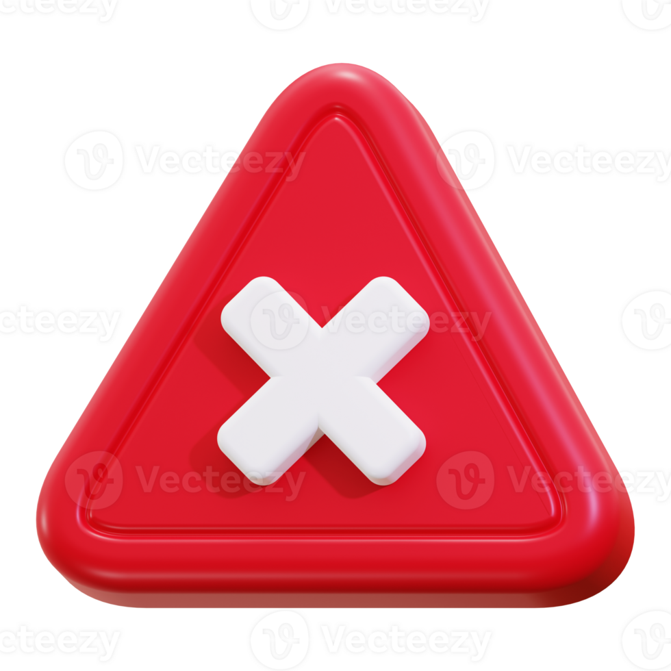 3D Cross sign on red triangular sign suitable for warning, danger, prohibition, do not enter concepts in design projects png