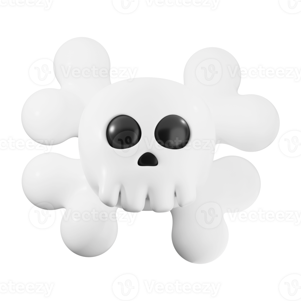 Skull and crossbones symbol in 3D, stark white design. Great for Halloween, pirate themed designs, warnings, and edgy graphic concepts png