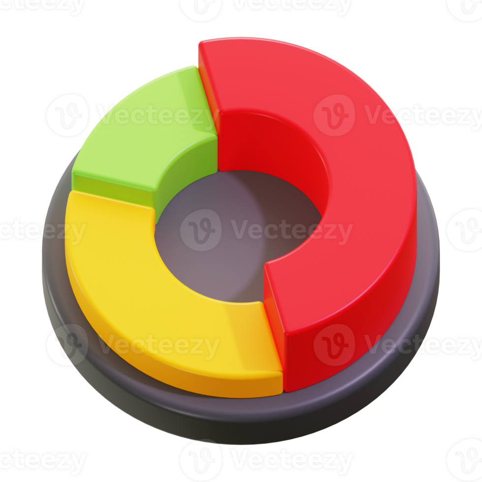 Colorful 3D pie chart suitable for presentations, infographics, data analysis. Add visual appeal and clarity to your business reports png