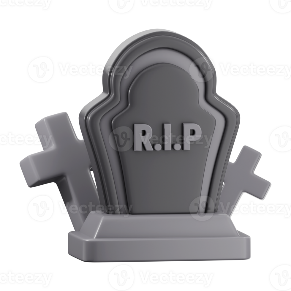 The 3D rendering shows a grey tombstone with two crosses, creating a somber atmosphere suitable for Halloween designs and spooky themed projects png