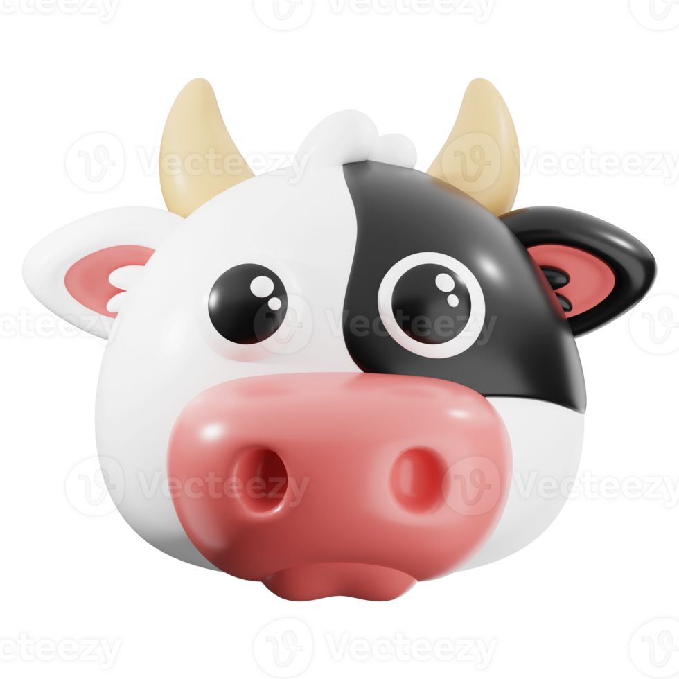 Cow animal playful 3d cartoon head perfect for children's videos, educational materials, and farm themed digital projects or content creation png