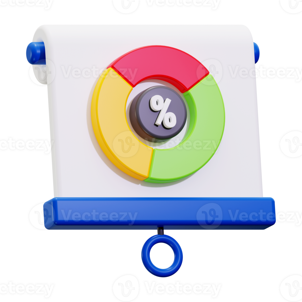 3D rendered pie chart percentage on a small presentation board, suitable for data visualization projects, business presentations, infographics, and reports png
