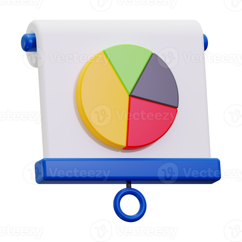 3D rendering of a pie chart on a presentation board suitable for business reports, data analysis, financial presentations, marketing materials png