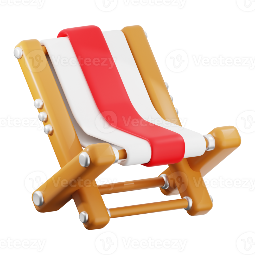 Beach chair 3D model perfect for summer scene. Great for beach themed designs, vacation ads, and realistic outdoor settings in 3D projects png