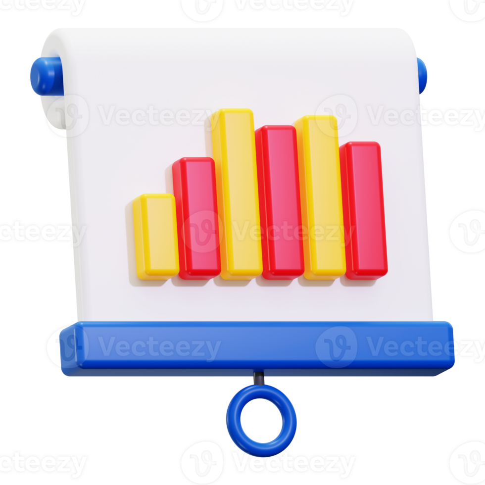 3D rendering of a presentation board with a bar chart, ideal for business reports, financial presentations, data analysis visuals png