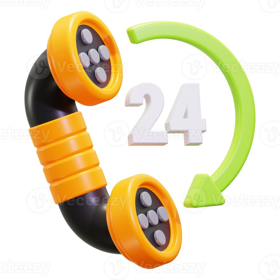 3d 24 Hours icon. Suitable for customer service concept designs or telecommunications industry projects png