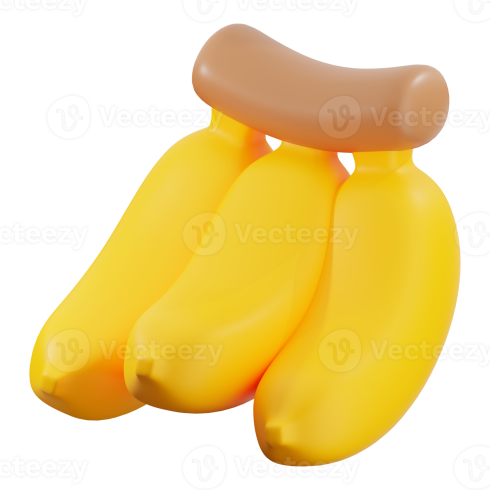 3d Banana fruit with brown tips, three ripe yellow beauties. Great for food blogs, health magazines, and grocery store websites png
