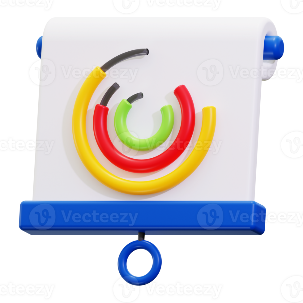 3D rendering of colorful circular graph on flip chart. Perfect for presentations, reports, business websites, infographics, and educational materials png