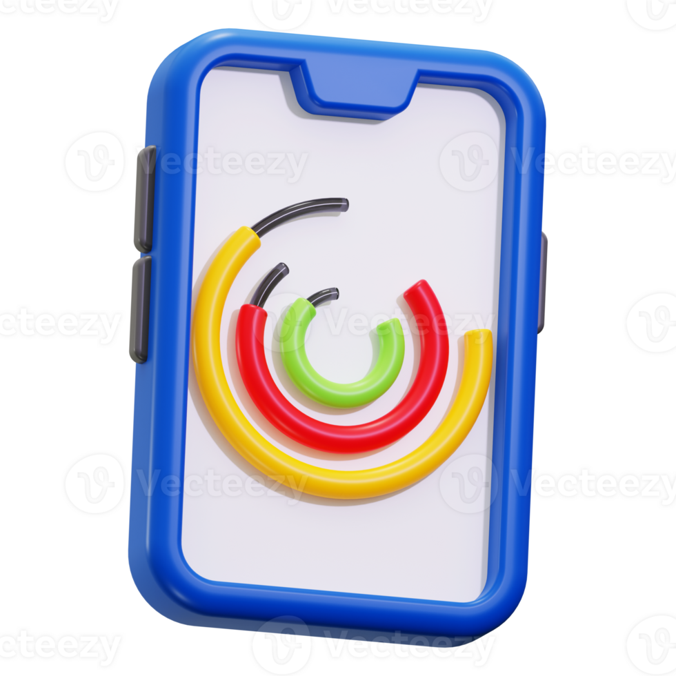 3D phone showcasing colorful circular graph, ideal for technology, data analysis, business, statistics, communication, mobile app, and infographic design projects png