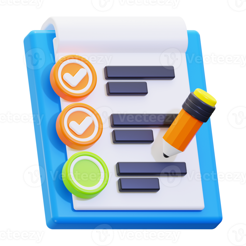 3d checklist icon. Ideal for productivity, organization, list making, stationery, and office related concepts png