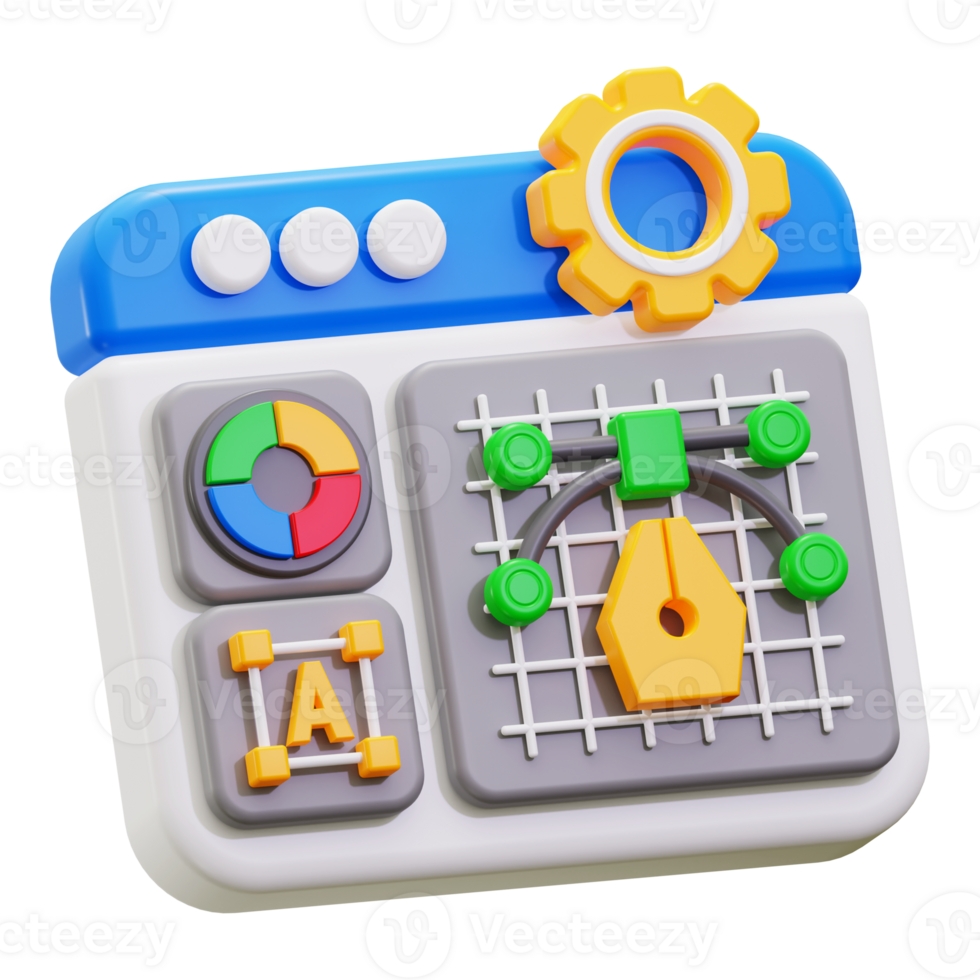 Editor 3d webpage with colorful design tools in action. Suitable for web design, graphic design, and creative software concepts png