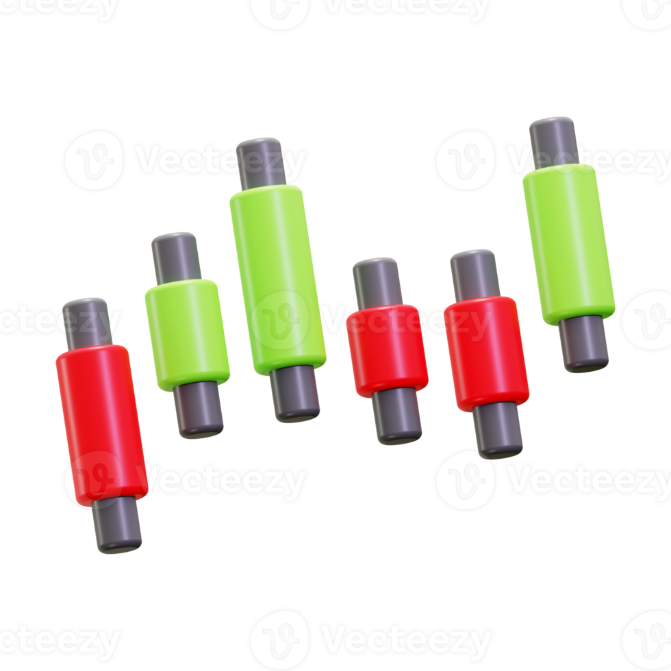 3D rendering showcasing various candlestick chart patterns. Suitable for finance illustrations, trading concepts, stock market presentations, and investment blogs png