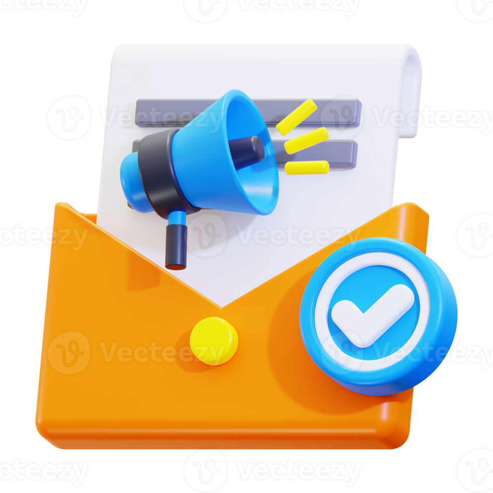3d email marketing icon. Great for communication, marketing, announcement, digital correspondence concepts png