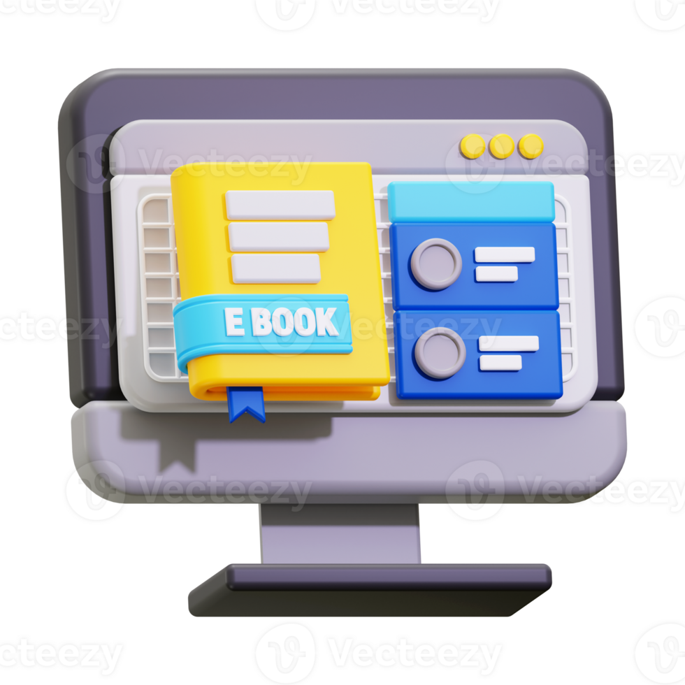 3D e book icon. Suitable for online learning, technology, education, digital marketing, and epublishing content png