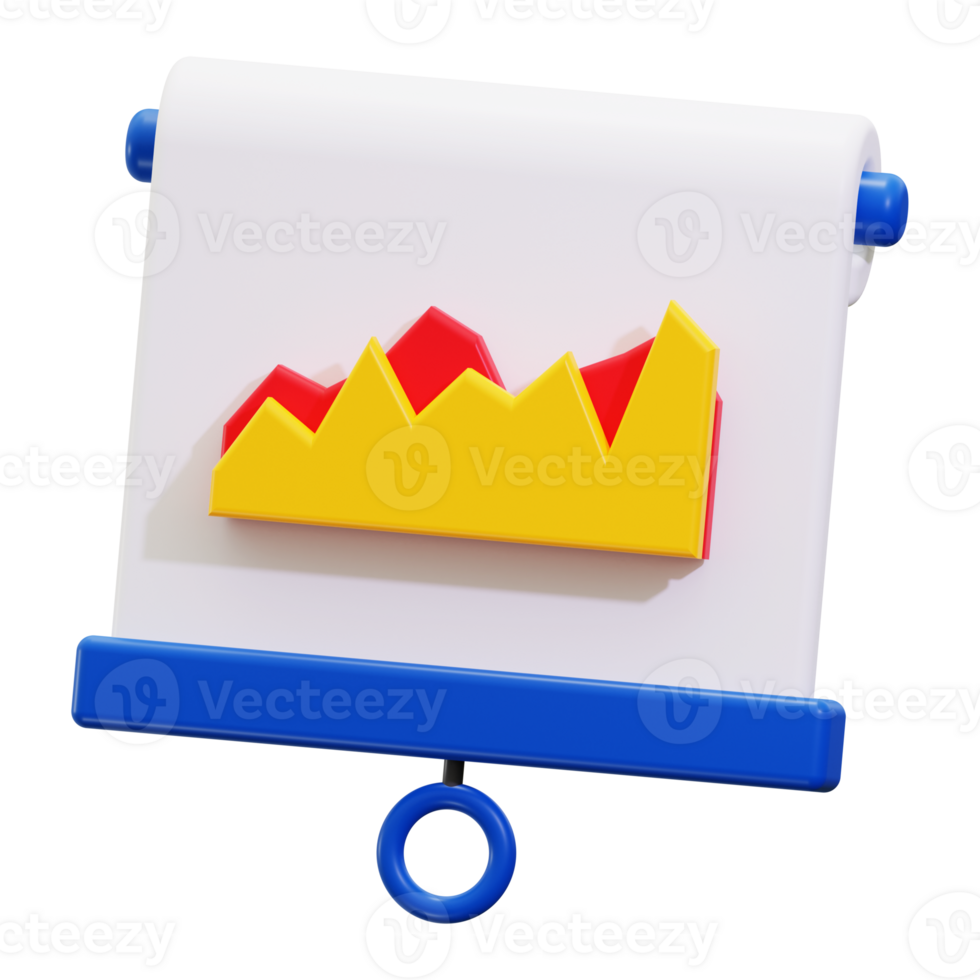 3D rendering of a flip chart with a graph. Ideal for presentations, business reports, data analysis, and educational materials on statistics png