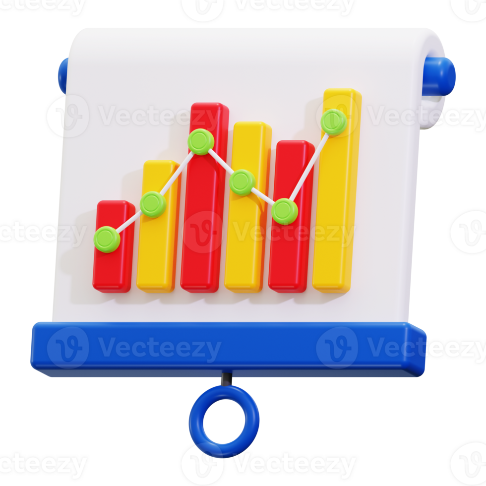 3D rendering of a colorful bar graph on a flip chart, perfect for presentations, reports, business concepts, data analysis visuals png