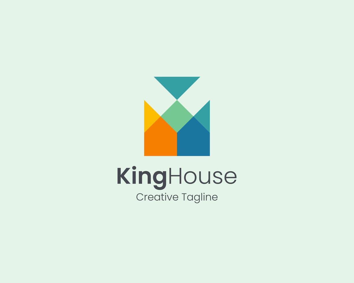 Creative colorful king crown house logo vector