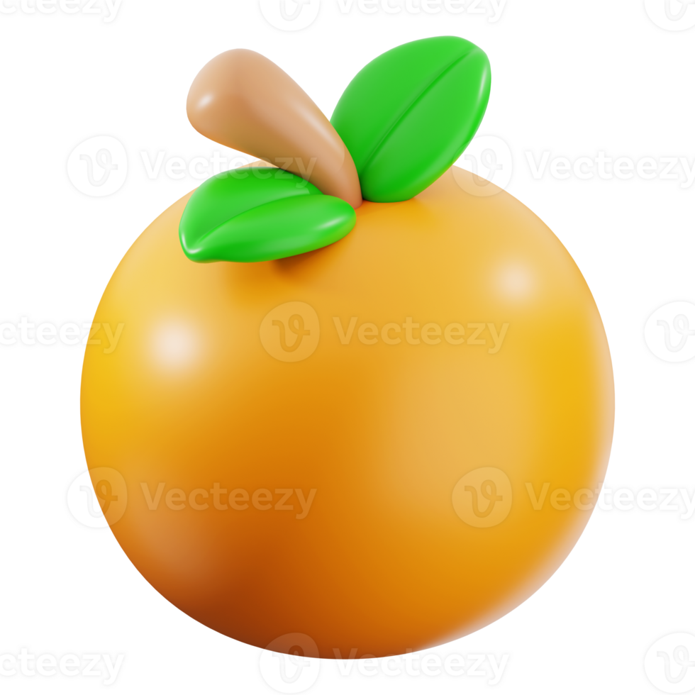 Orange fruit 3d rendering with vibrant leaves ideal for food and beverage designs, summer promotions, health and wellness content png