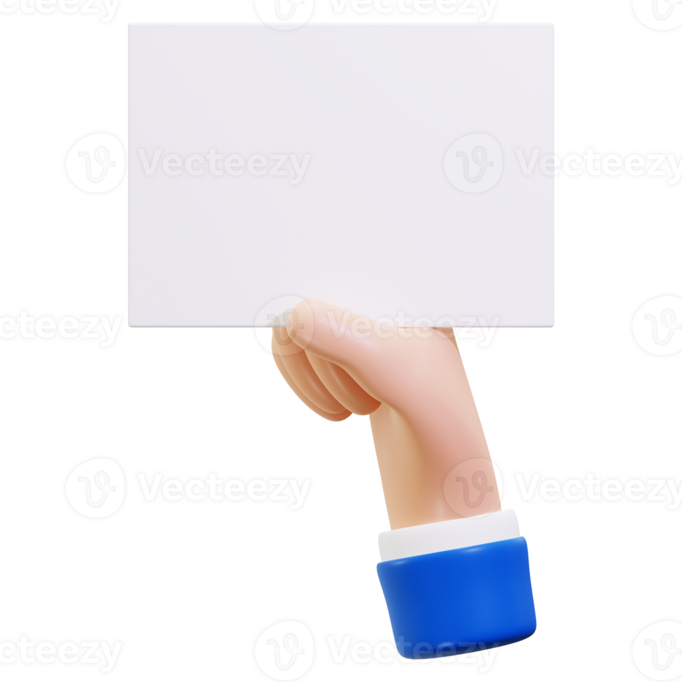 3d Hand holding blank white card in blue sleeve. Suitable for business presentations, marketing materials, or personalized message concepts. Great for designs png