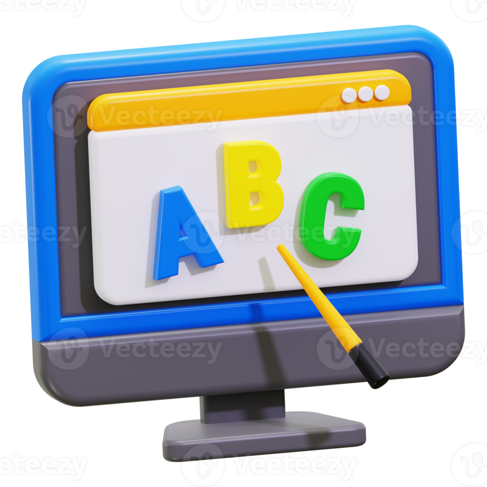 Online teaching abc visualized in a 3d computer rendering, suitable for education websites, online courses, and technology presentations png