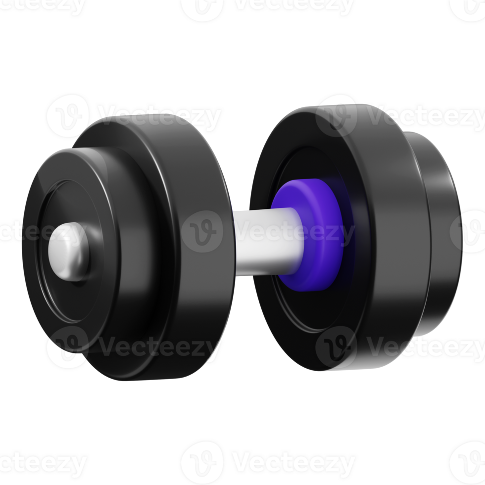 3d Dumbbell with a sleek black weight and vibrant purple grip, perfect for fitness and workout themed designs and projects. Perfect for gym posters and exercise infographics png