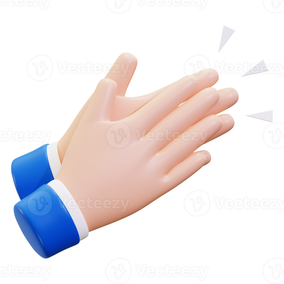 3d Clapping hand gesture in vibrant blue sleeve, perfect for celebratory designs, expressions of joy, positive concepts, and communication themes png