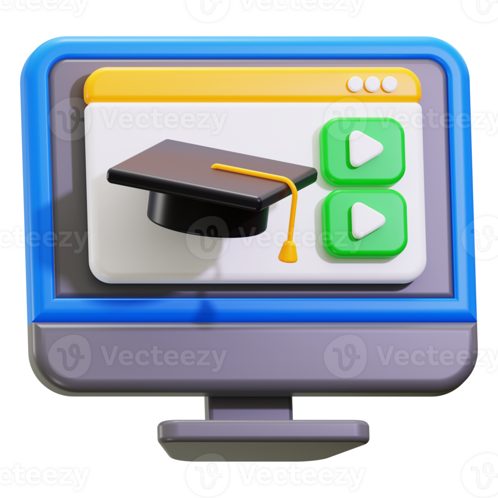 3d Online teaching celebrate graduation cap and play button suitable for educational videos, virtual ceremonies, e learning promotions, academic presentations png