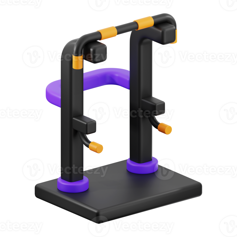 Pull up bar dip station 3d model, great for fitness enthusiasts, gym websites or workout programs, showcasing exercise equipment effectively png